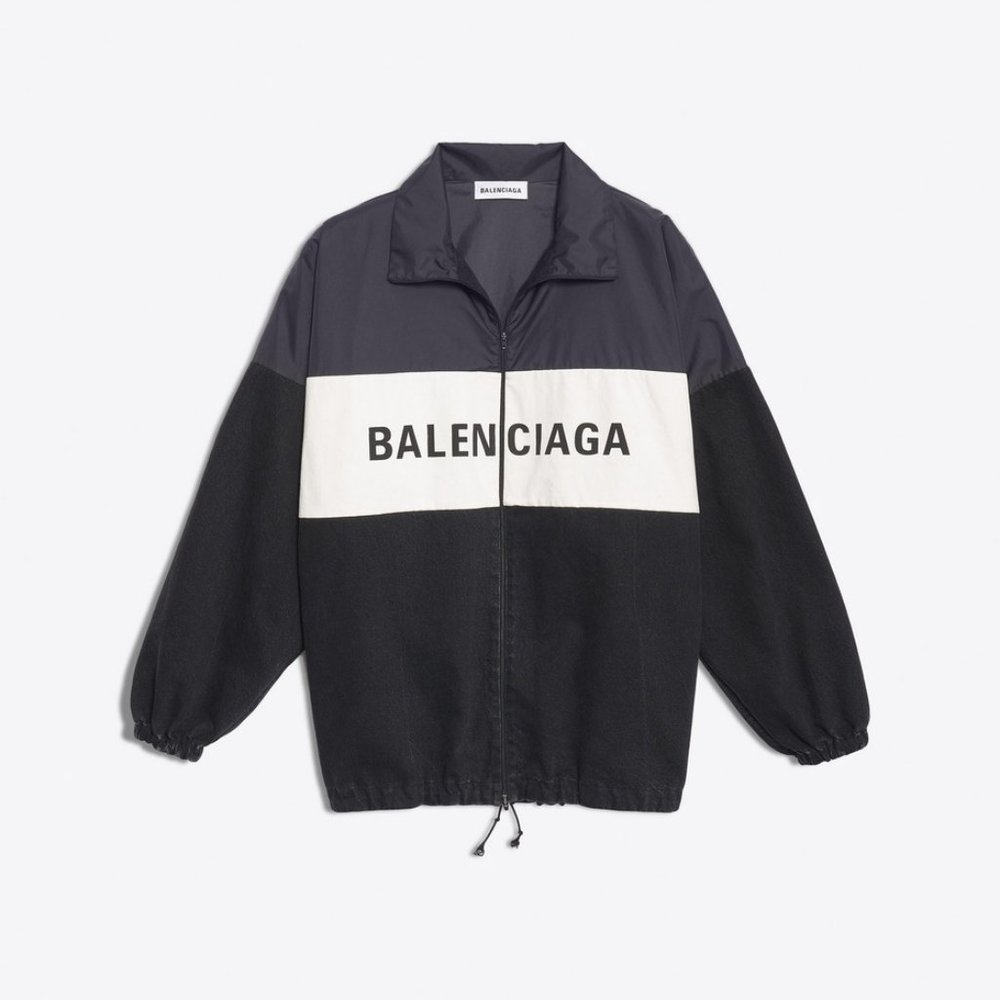 Oversized Balenciaga Nylon Logo Denim Jacket